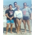 Rich Gaspari, Tom, Karen Close, Tom Deters at Venice Beach 1987
